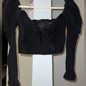 Bardot Cropped Off The Shoulder Corset  black Top Size 4/ XS Linen Blend